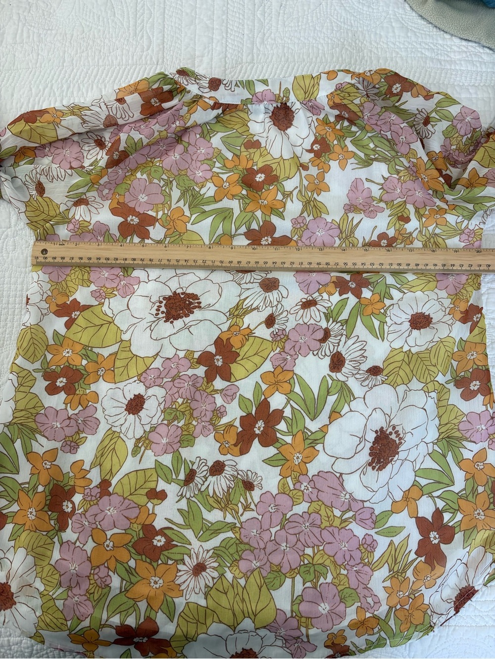 BTFBM White Floral V-Neck Long Sleeve Blouse with Pink and Orange Blooms - Picture 6 of 6